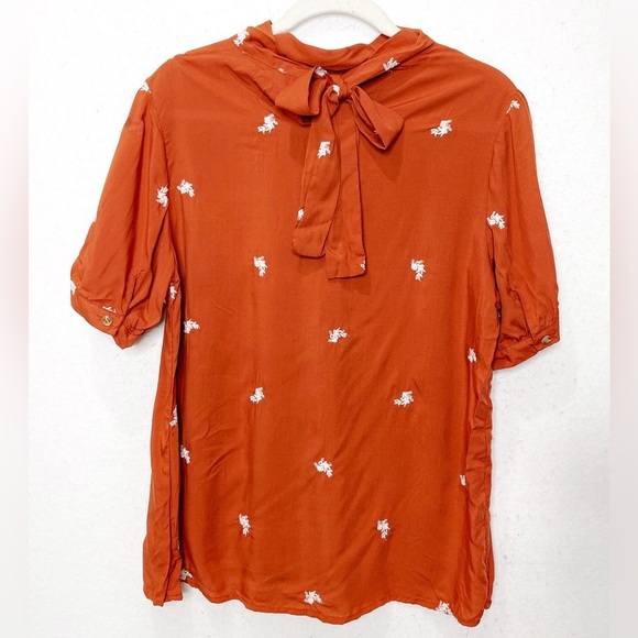 Böhme Embroidered Floral Rust Blouse Tie On Back Bohemian  Size Large - Picture 2 of 7